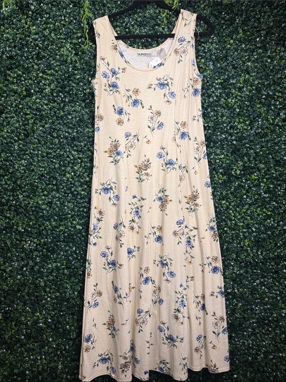 Sunbelt Cream Sleeveless Maxi Dress with Blue and Tan Floral Print